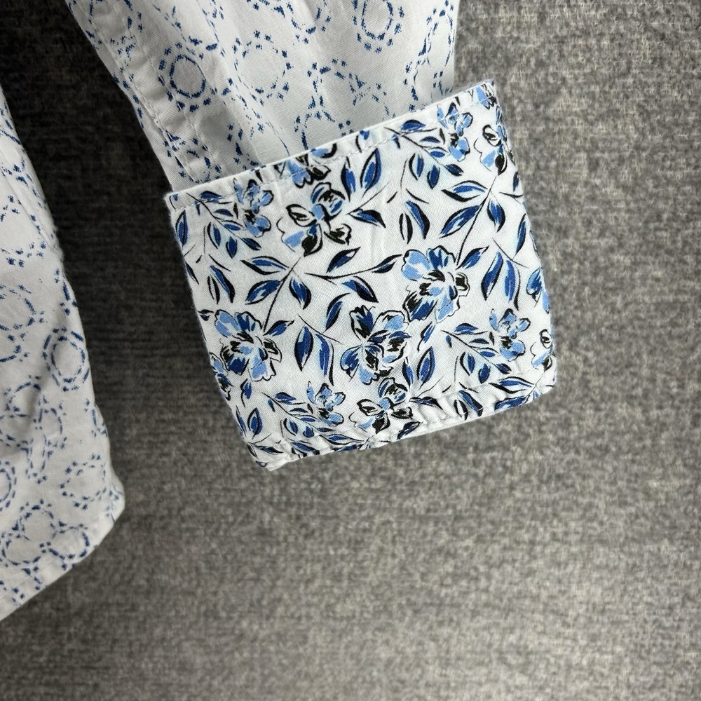 Robert Graham Shirt Men Size Small White Blue Geometric Flip Cuff Casual - Picture 4 of 11